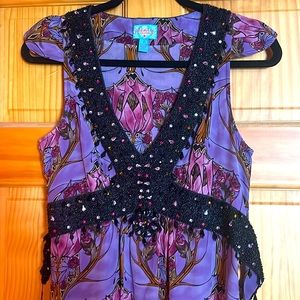 Purple embellished silk cocktail dress